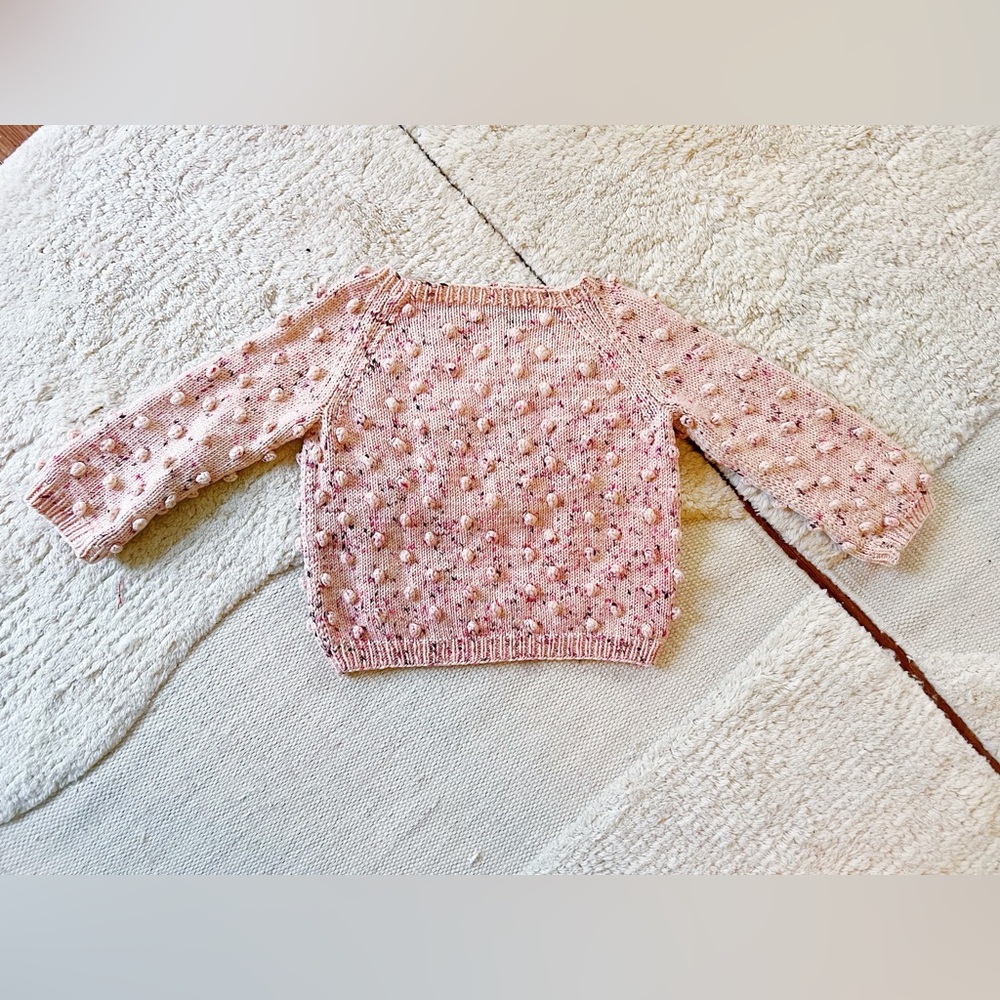 Misha & Puff Dusty Rose Confetti Pink Popcorn Sweater Kids Wool Handmade 3-4y